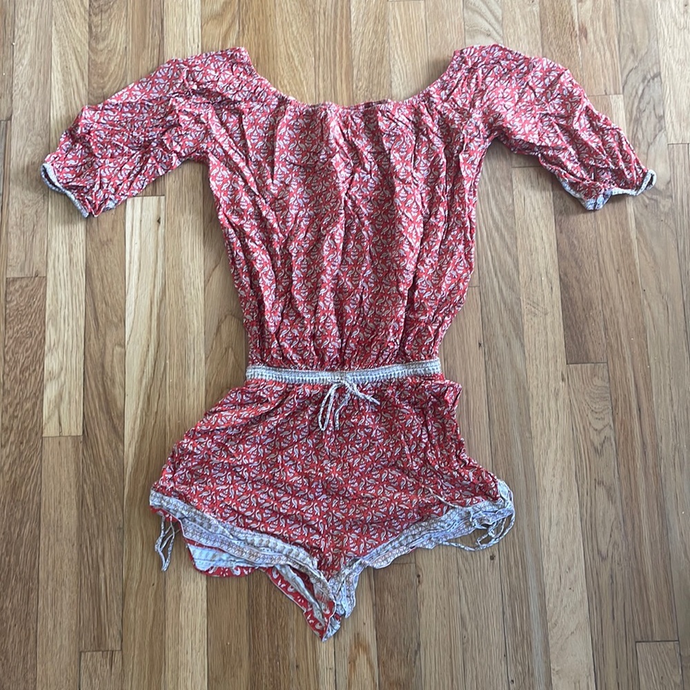 Off the shoulder red floral romper
